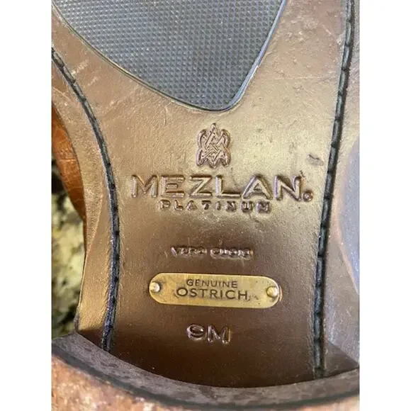 Mezlan Platinum Brown Ostrich Oxford Shoes Size 9M